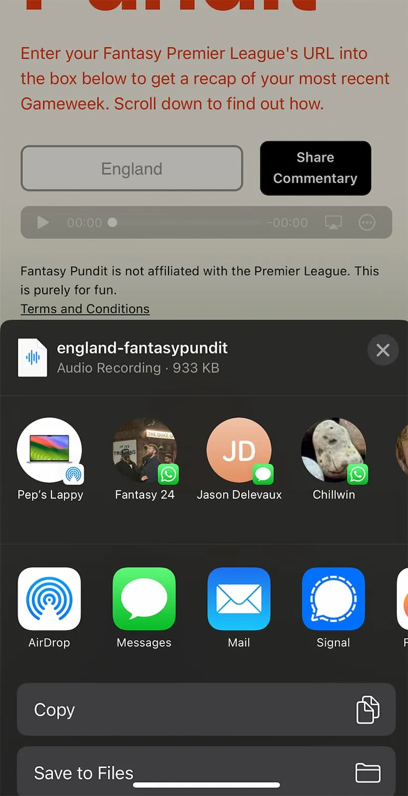 Sharing the generated Fantasy Pundit commentary with league mates